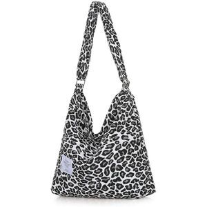 Women Leopard White Imported Canvas Retro Large Size Shoulder Crossbody Tote Bag